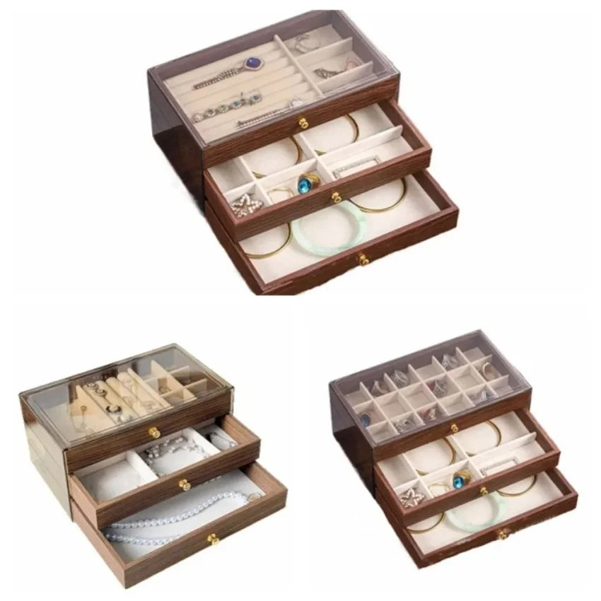 Multi-Layer Wooden Jewelry Box with Clear Window | Organizer