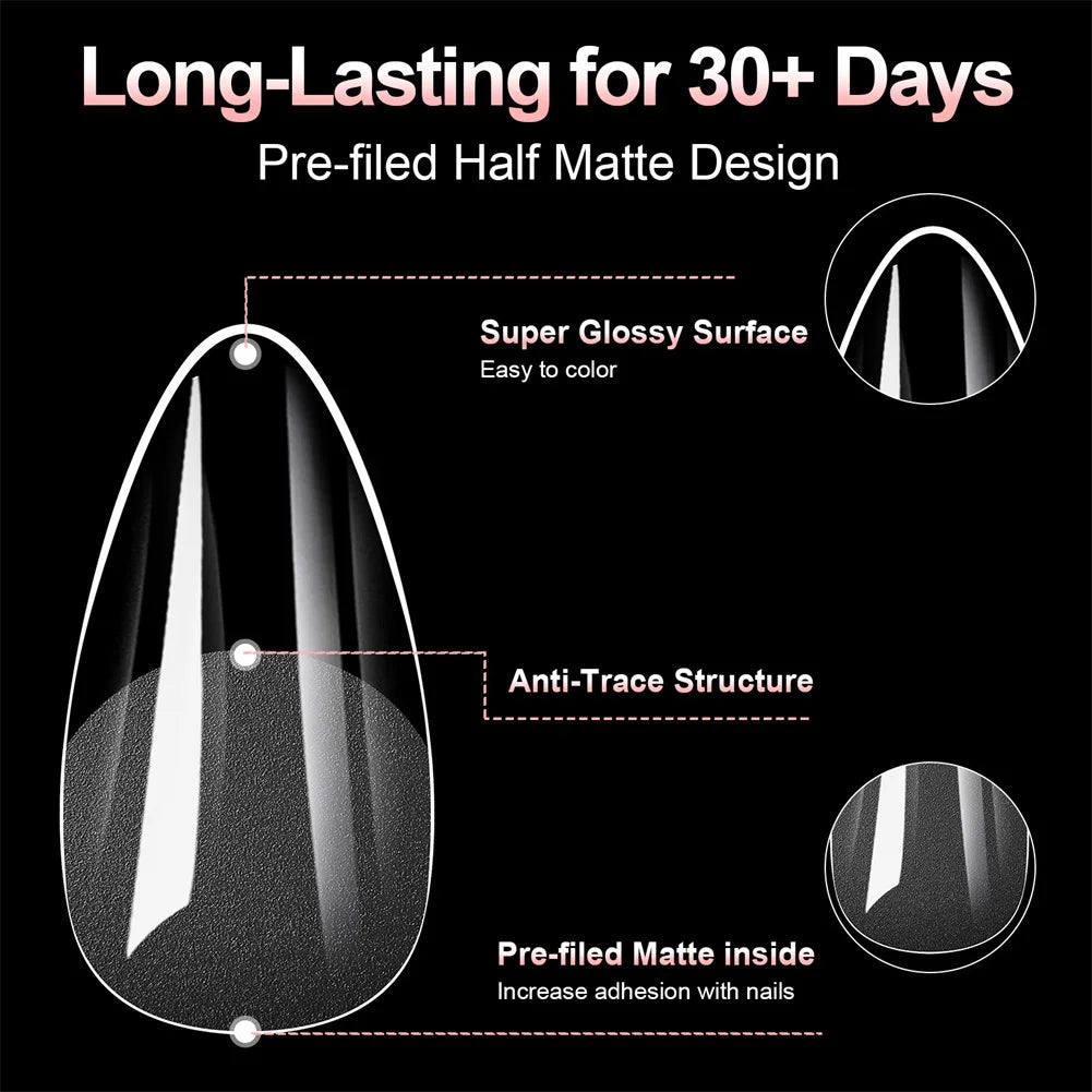 100pcs Clear Coffin Fake Nails Pre-Etched Full Cover Tips