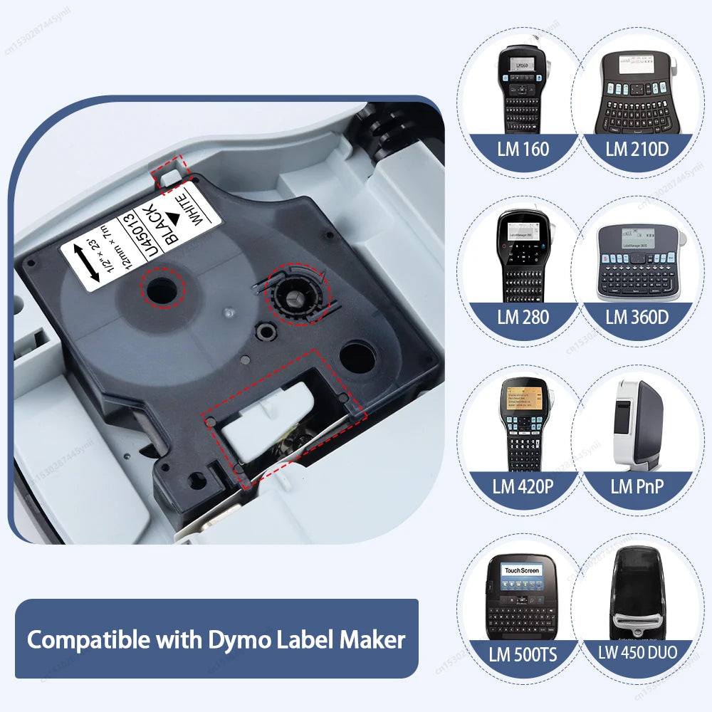 Dymo 45013 Compatible 12mm D1 Label Tape – 2PK & 10PK