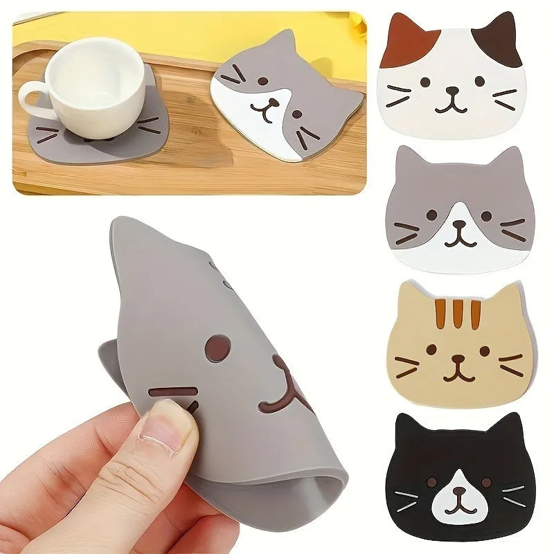 Cartoon Cat Silicone Coaster – Heatproof Kitchen & Home Mat