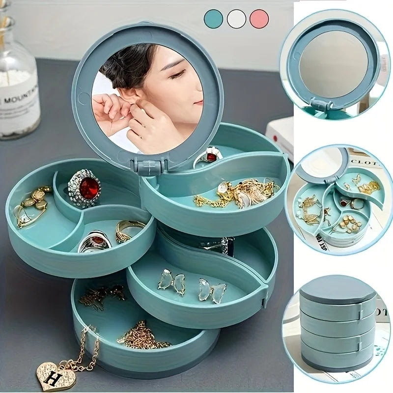 Rotating Multi-Layer Jewelry Organizer Box – Earrings & Rings