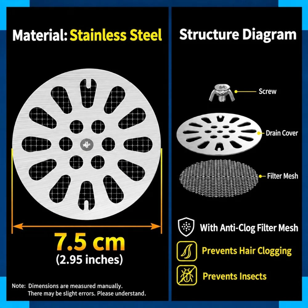 Stainless Steel Round Drain Cover with Mesh Hair Catcher