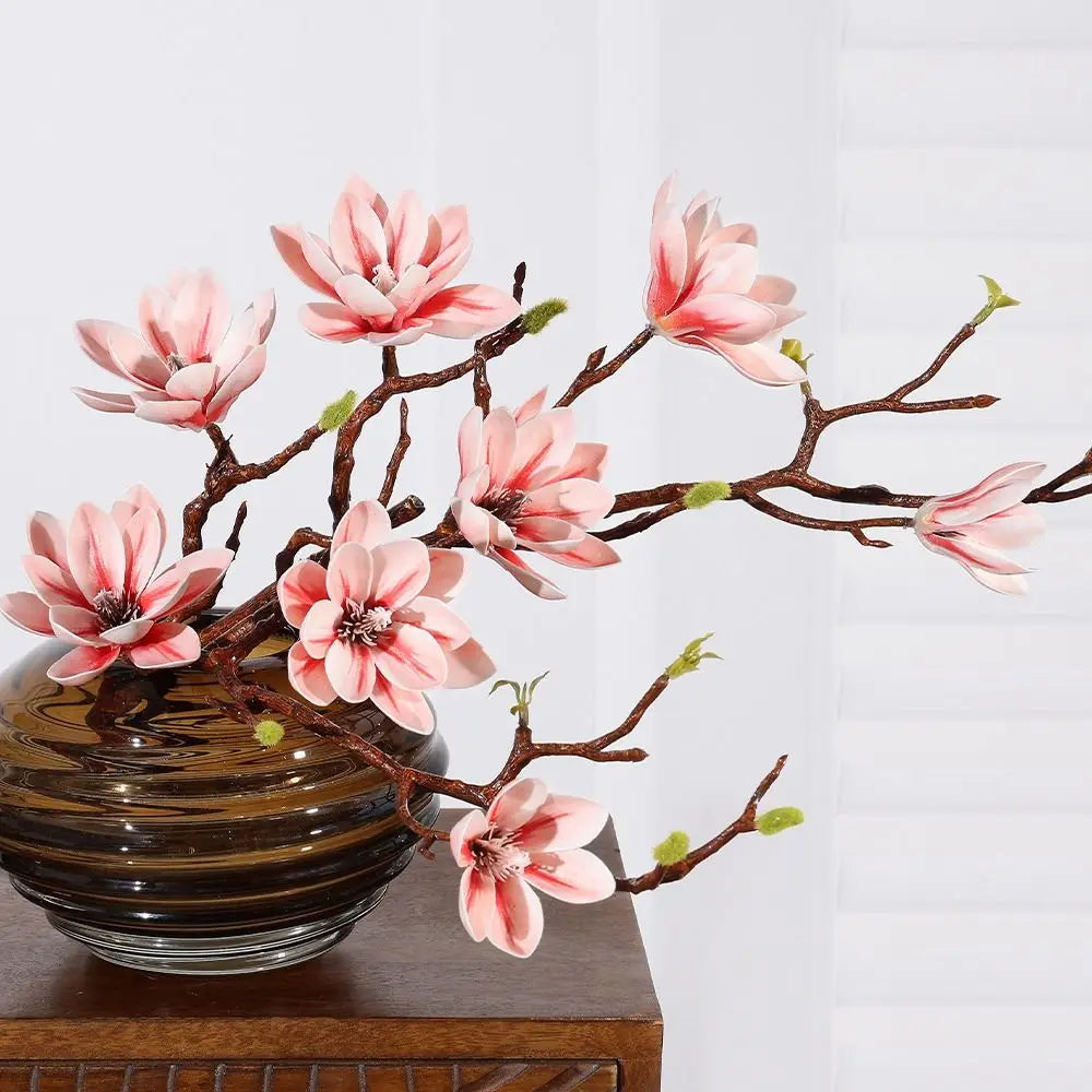 Pink Artificial Magnolia Flower Branch – 72cm Faux Blossom Décor