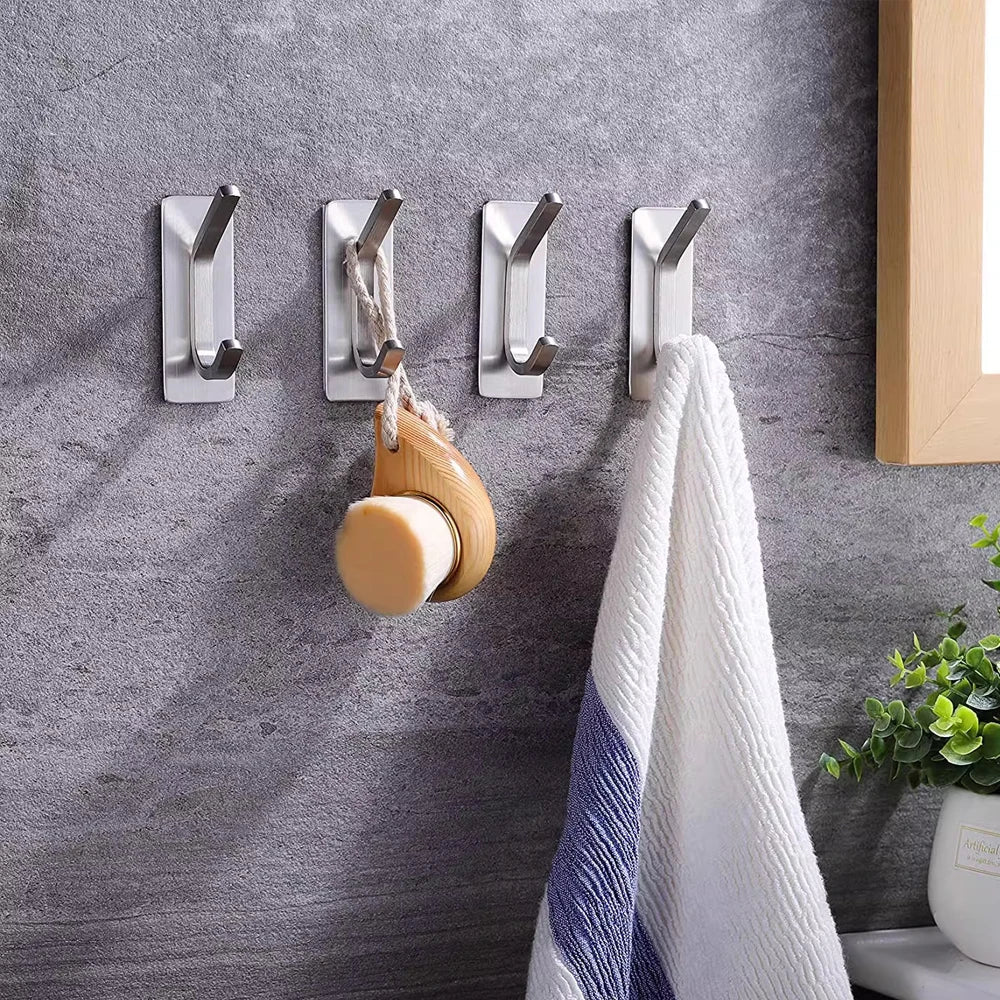 Self-Adhesive Stainless Steel Wall Hooks – No-Drill Organizer