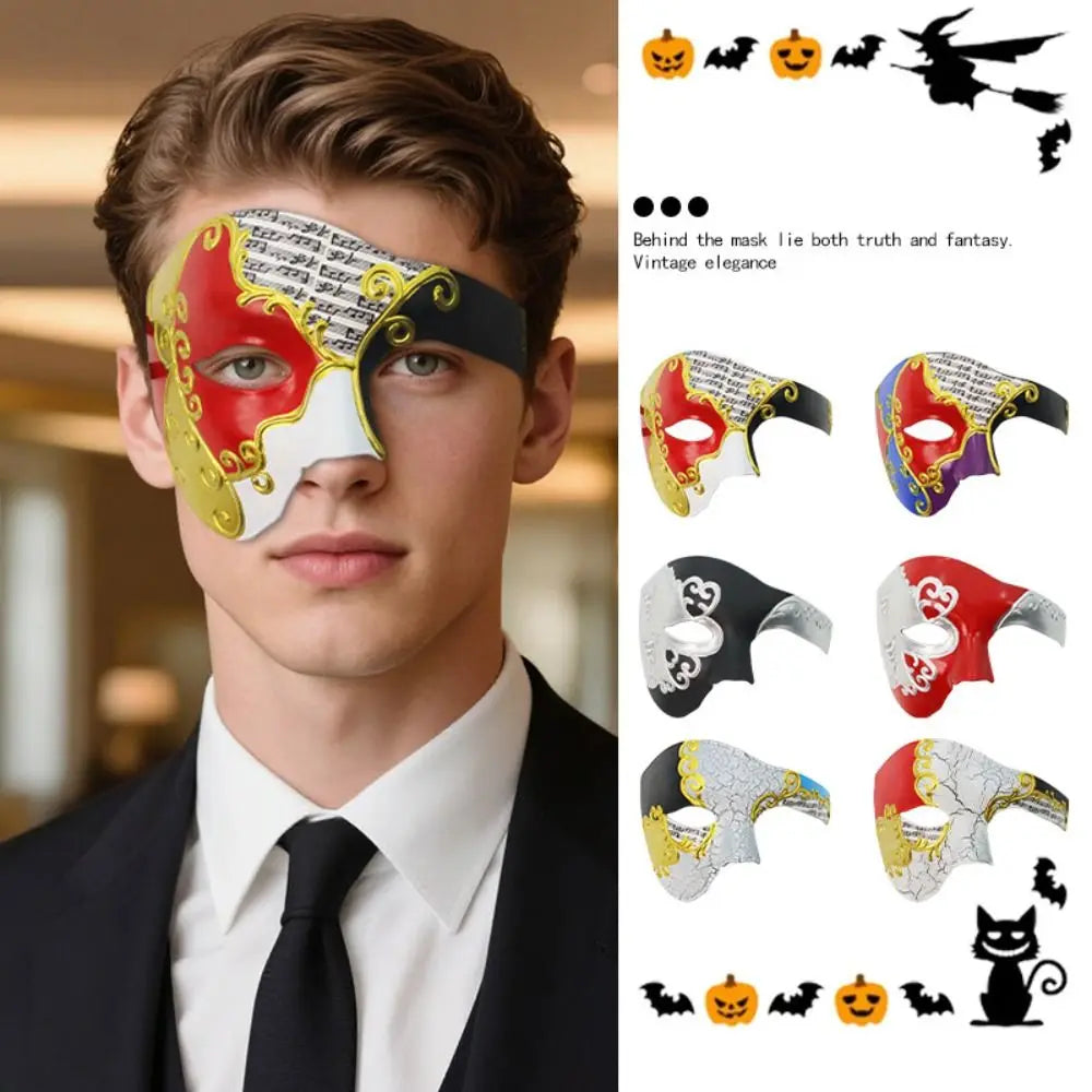 Venetian Half Face Masquerade Mask | Halloween Phantom Style