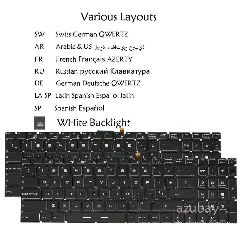 White Backlit Keyboard for MSI WT75 P75 WE65 WE75 Multi-Language