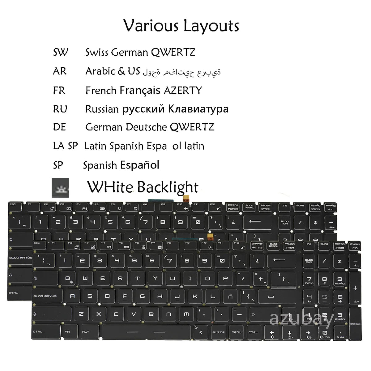 White Backlit Keyboard for MSI WT75 P75 WE65 WE75 Multi-Language