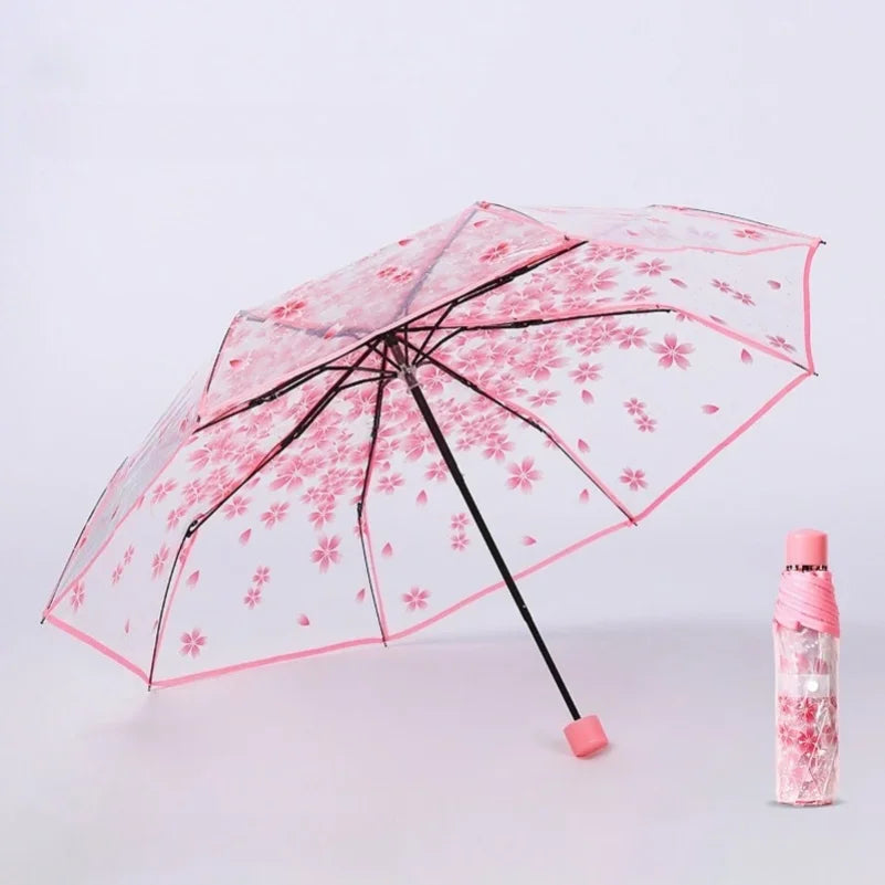 Transparent Cherry Blossom Folding Umbrella – UV & Rain