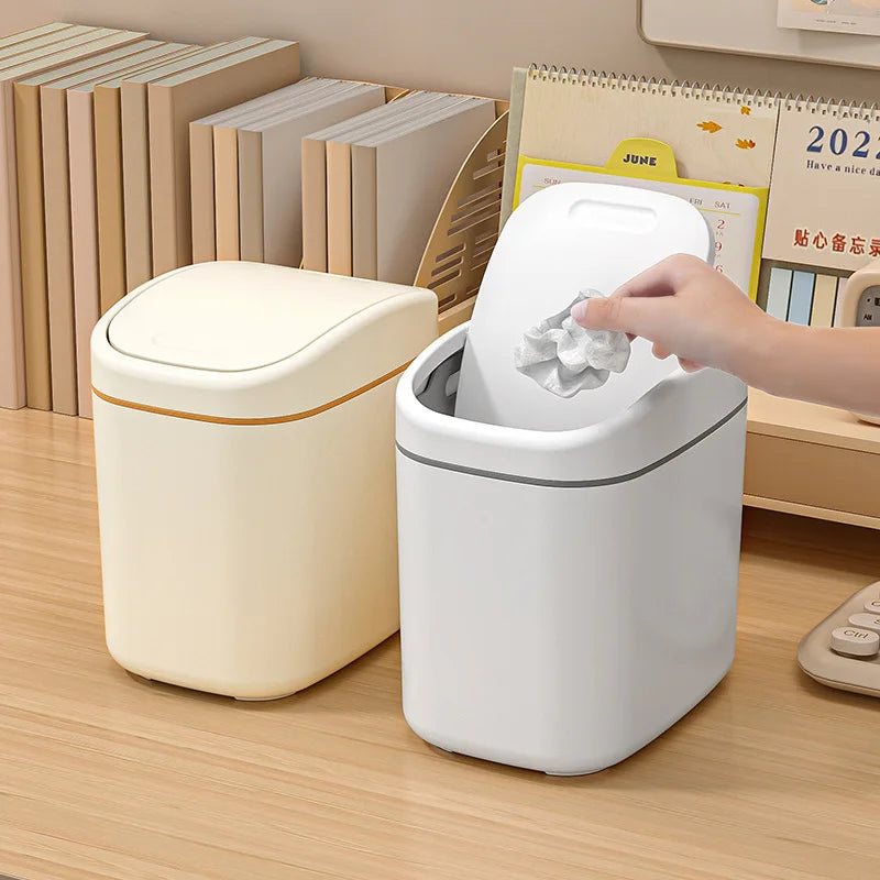 Mini Desktop Trash Can with Lid – Cute Tabletop Waste Bin