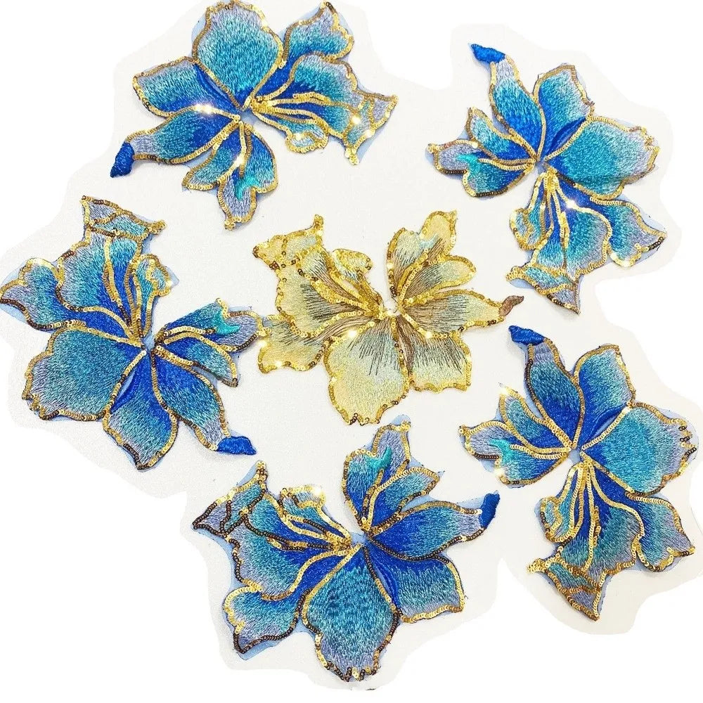 3D Sequin Flower Embroidery Sew-On Applique Patch 20×15cm