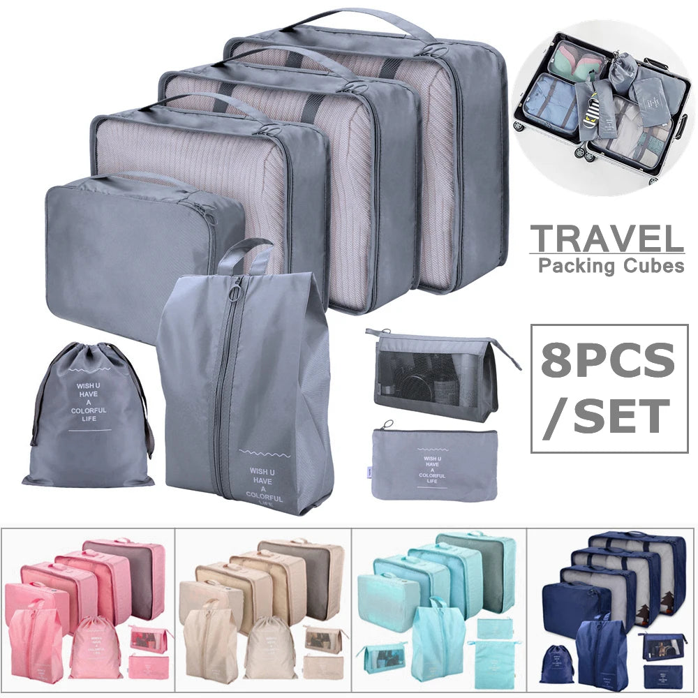 8-Piece Travel Packing Cubes Set – Suitcase Organizer Bags
