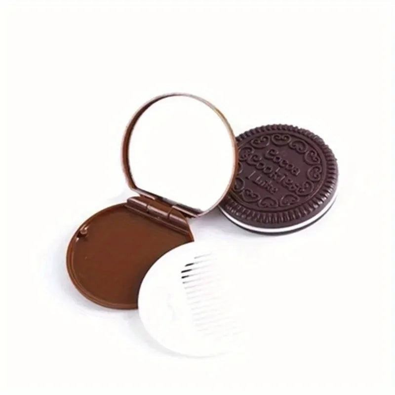 Chocolate Biscuit Folding Pocket Makeup Mirror with Comb