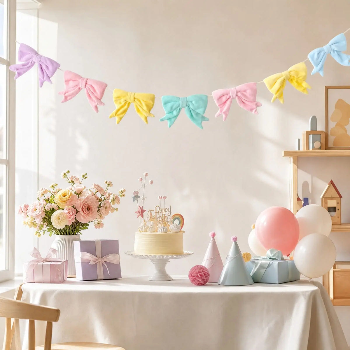 Velvet Bow Garland 6.5 Ft Colorful Party Banner Decoration
