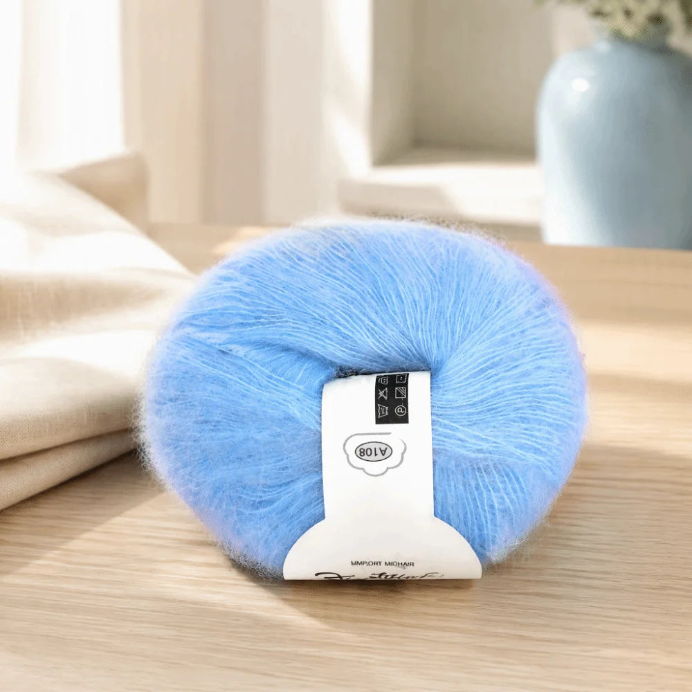 Light Blue Mohair Wool Blend Yarn – Soft Knitting Crochet Yarn