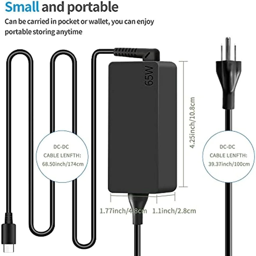 65W USB-C Charger for Lenovo ThinkPad T14 T480 T490 T580