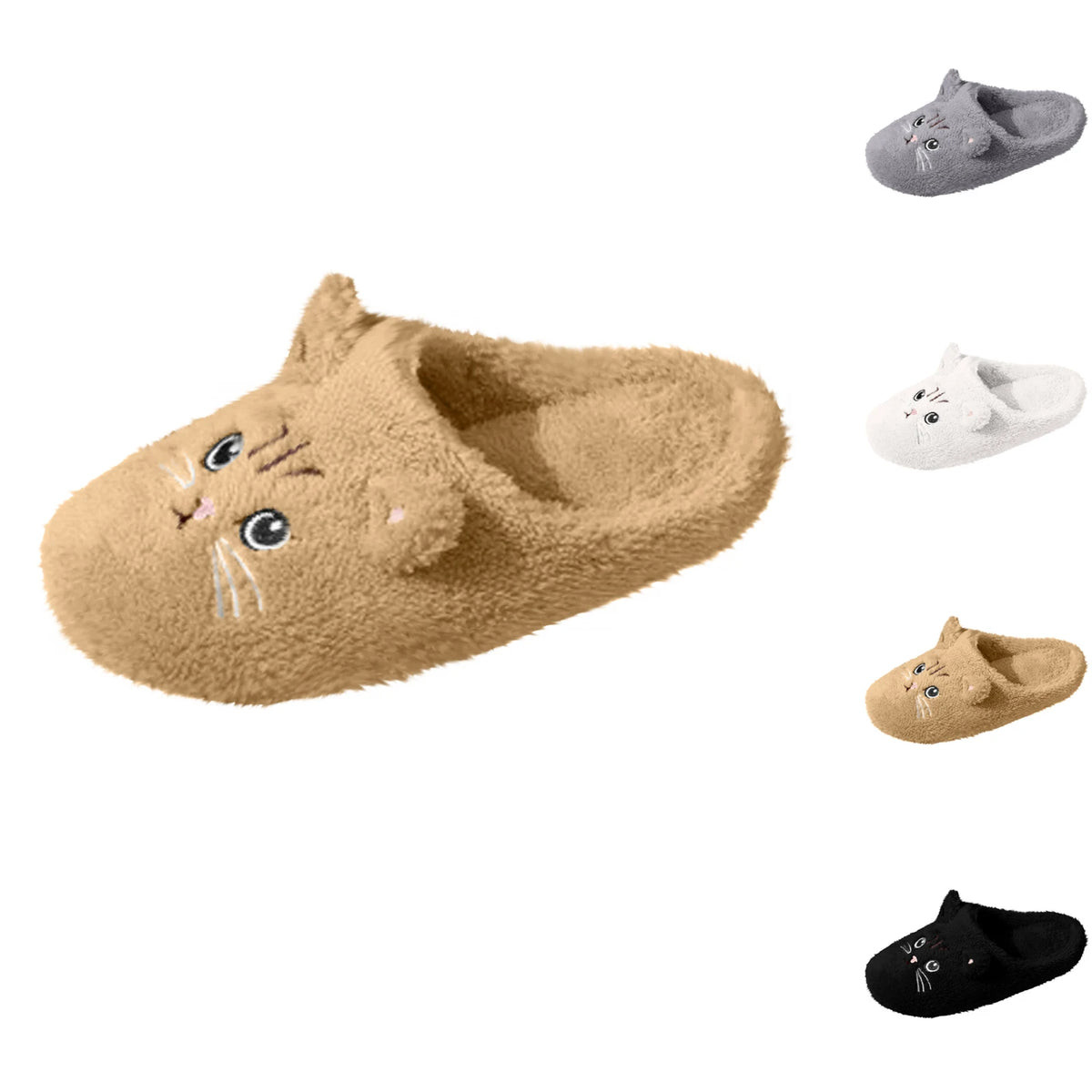 Non-Slip Plush Cat Slippers – Warm Unisex Fleece House Shoes