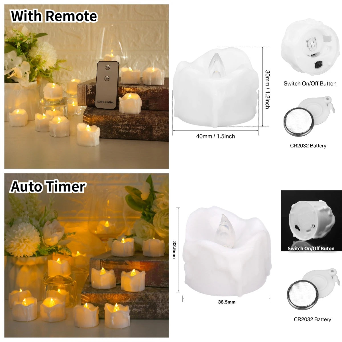 Flickering Dripping Wax LED Tea Light Candles – 12/24 Pack