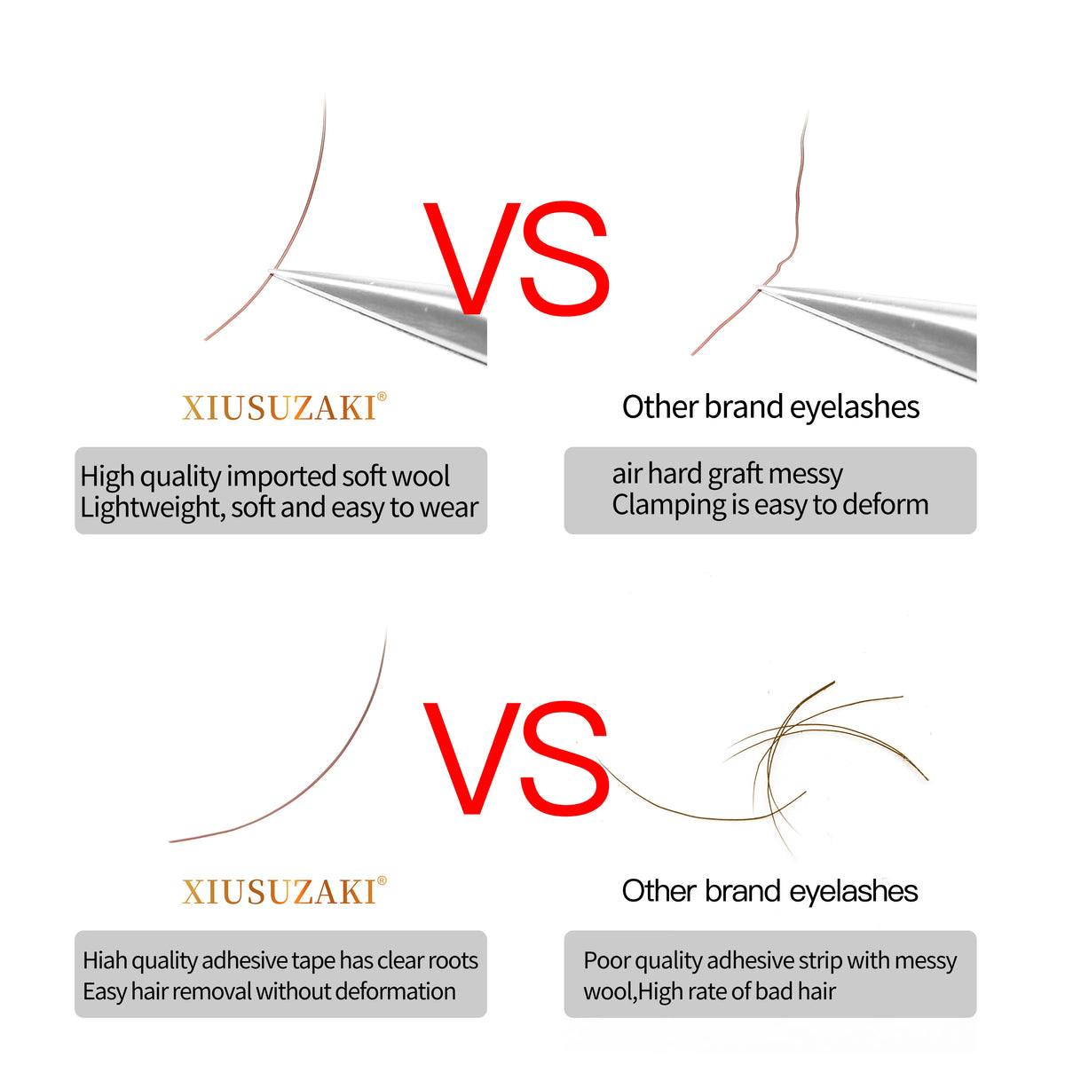 XIUSUZAKI Flat Ellipse Lash Extensions – Split Tips, Mink