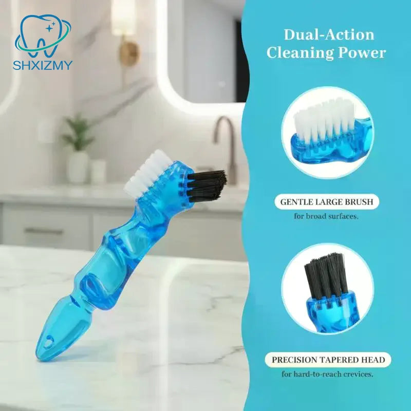 Dual Head Soft Bristle Denture Brush | False Teeth Cleaner