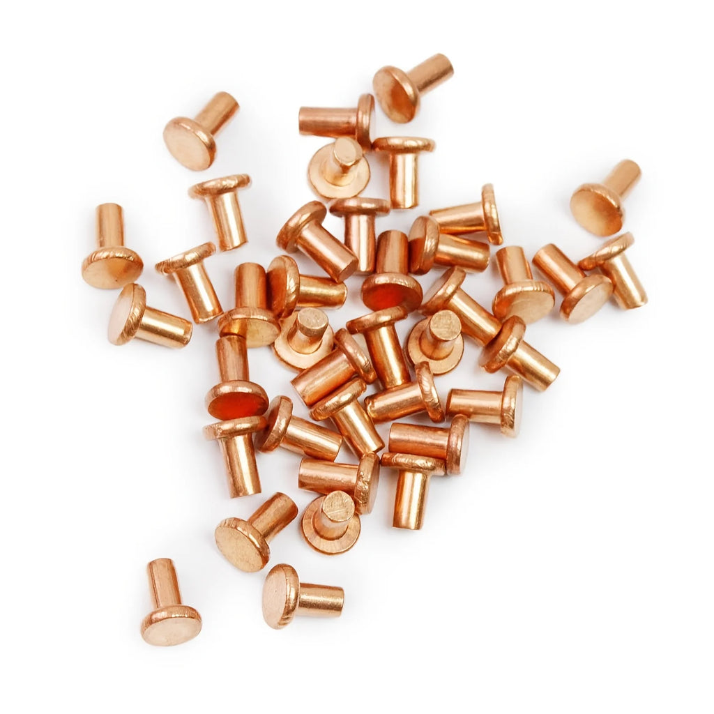 100pcs Copper Solid Rivets Round Pan Head 1/8" x 13/64" Fasteners