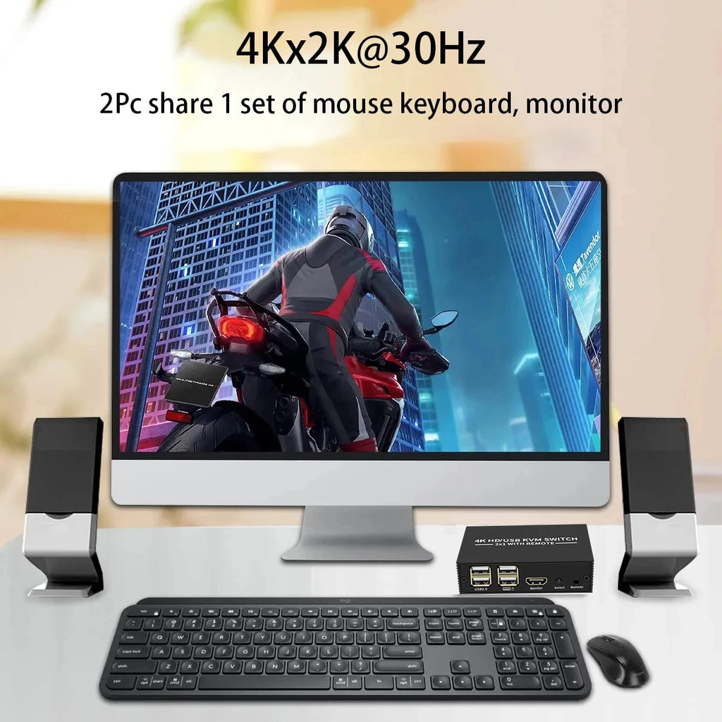 2-Port 4K HDMI KVM Switch 2x1 USB 2.0 Desktop Controller