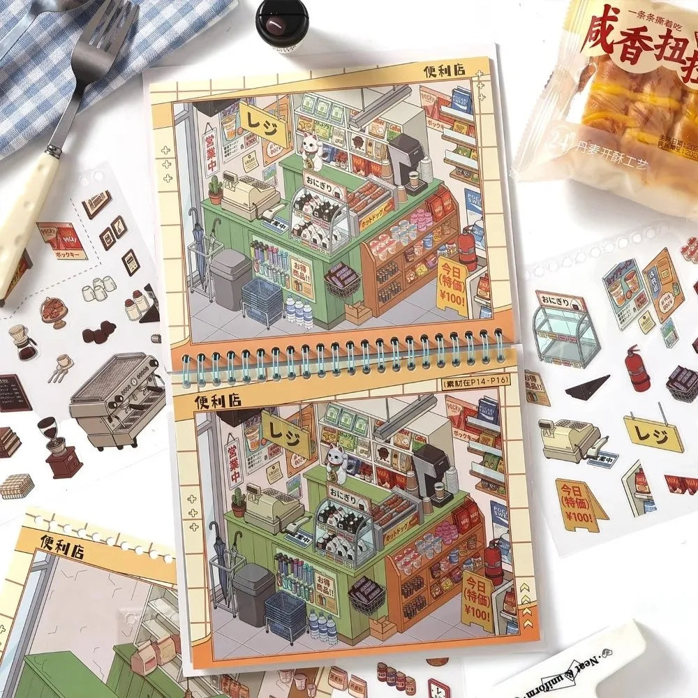 3D Shop Scene Sticker Book – 10 Miniature Scenes Waterproof PET
