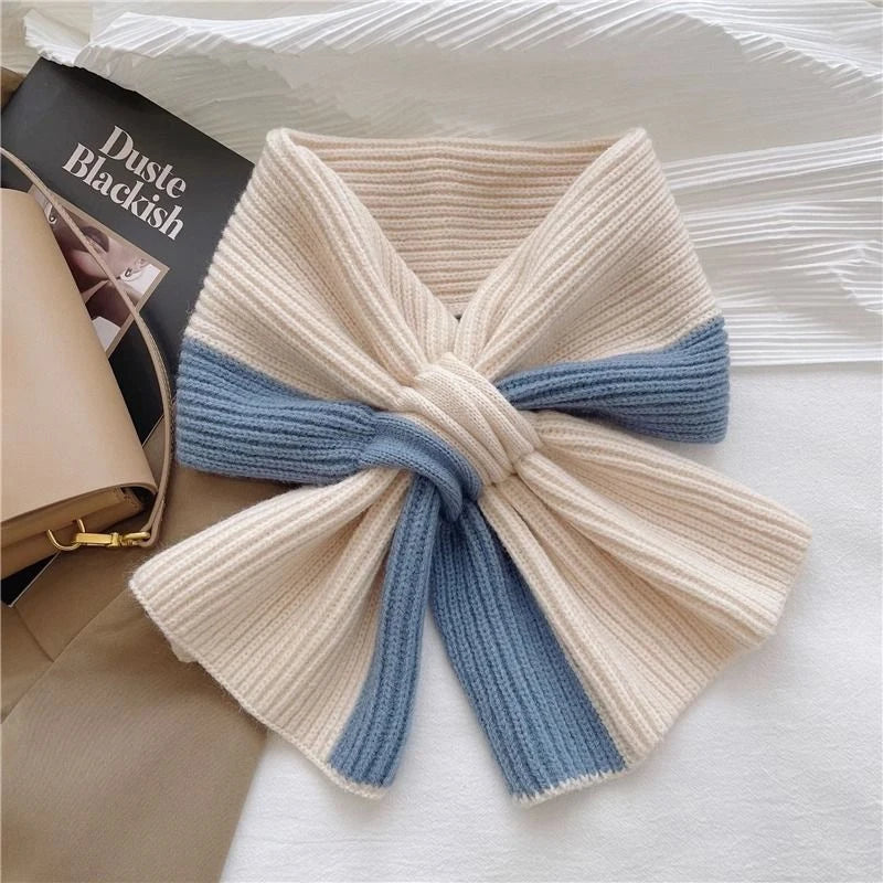 Korean Knitted Scarf for Women – Patchwork Winter Wrap