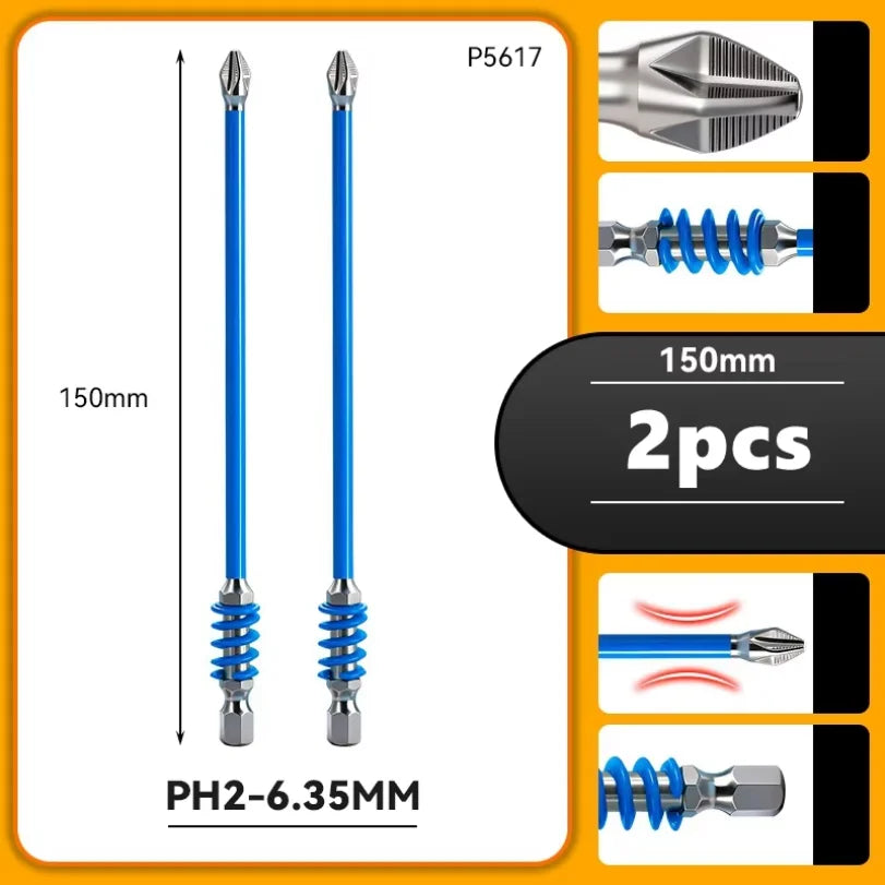 Magnetic Spring Screwdriver Bits PH2 1/4" Hex 60/90/110mm