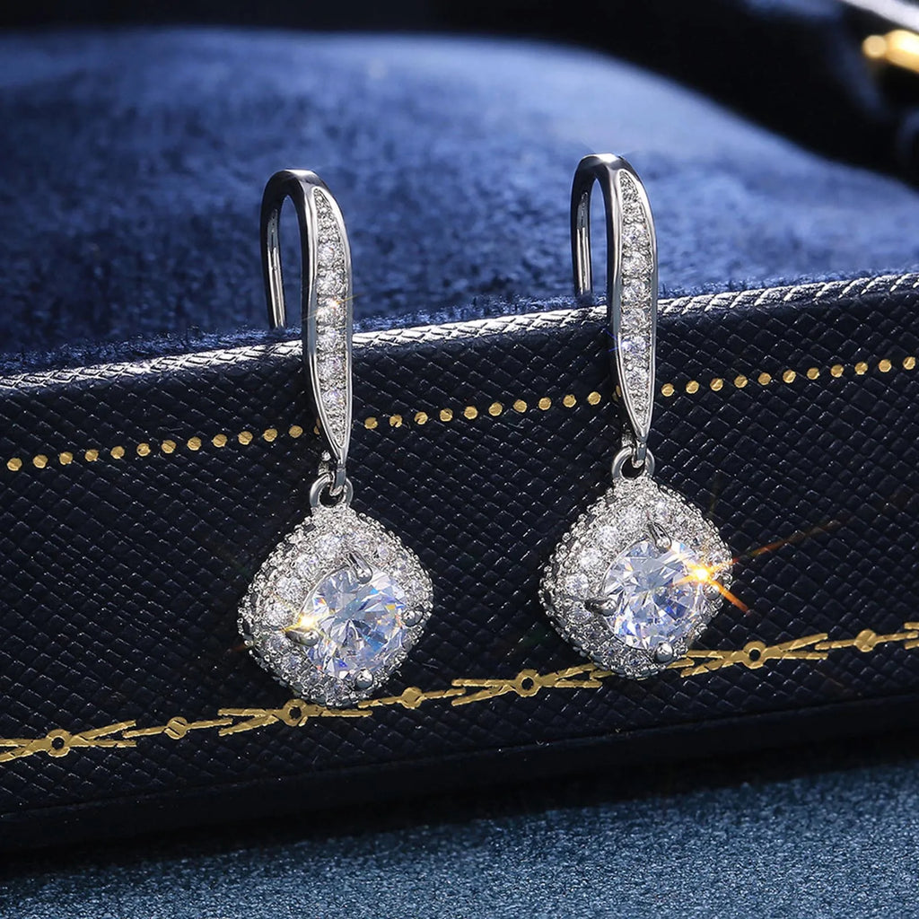 Square Zirconia Crystal Drop Earrings – Silver Bridal Dangle