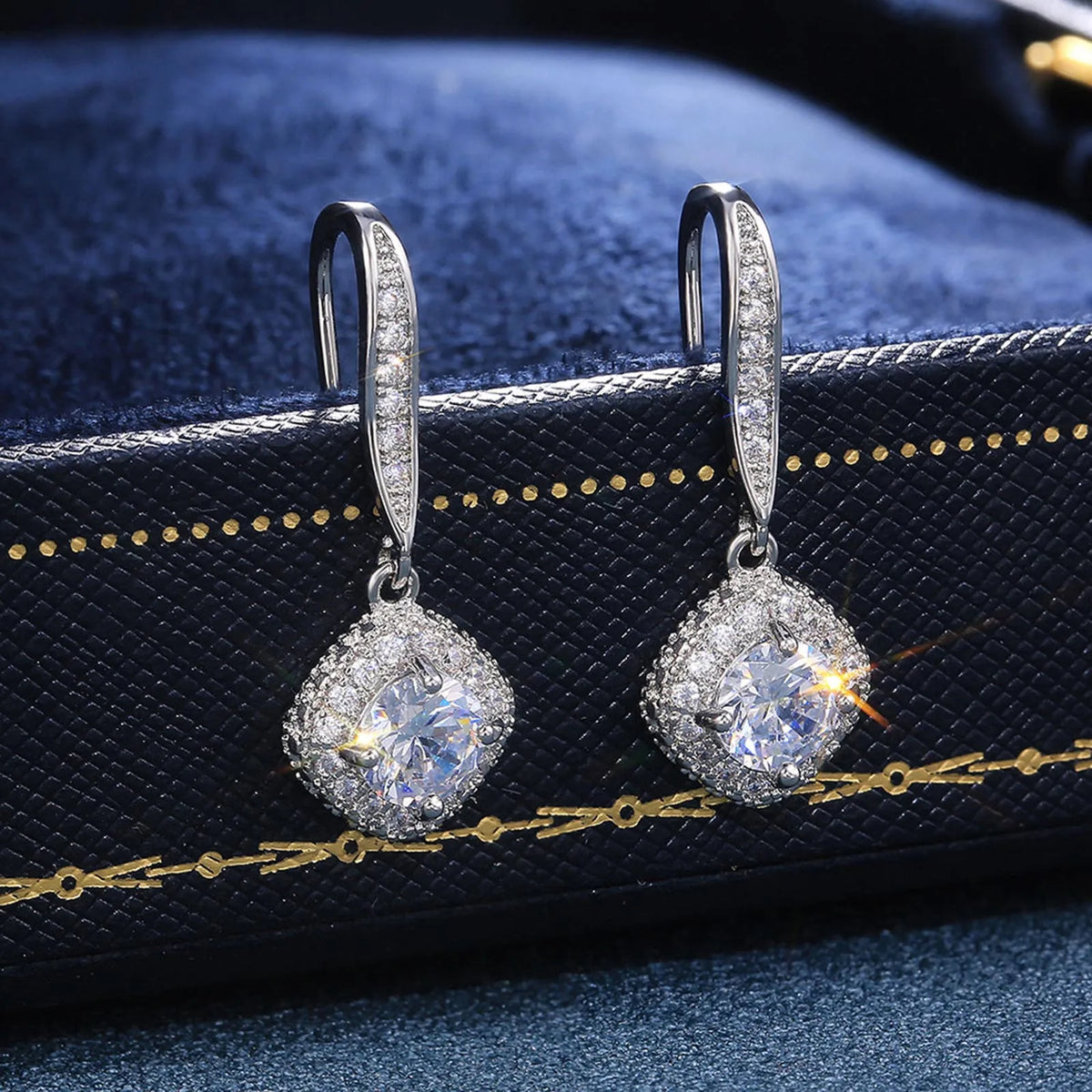 Square Zirconia Crystal Drop Earrings – Silver Bridal Dangle