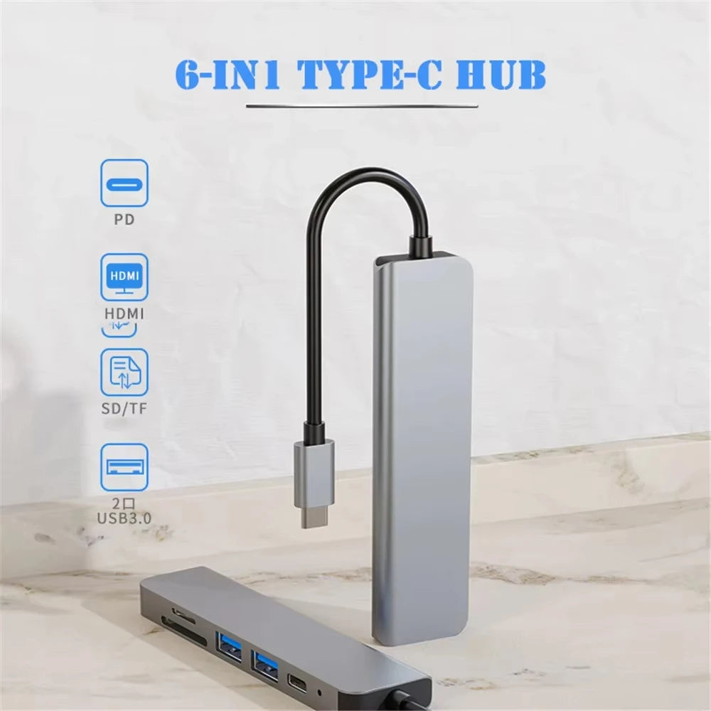 6-in-1 USB-C Hub – 4K HDMI, USB 3.0, 87W PD, SD Card