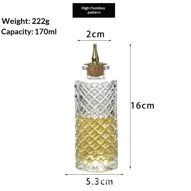 Vintage Embossed Glass Bitters Bottle with Stopper & Pour Spout