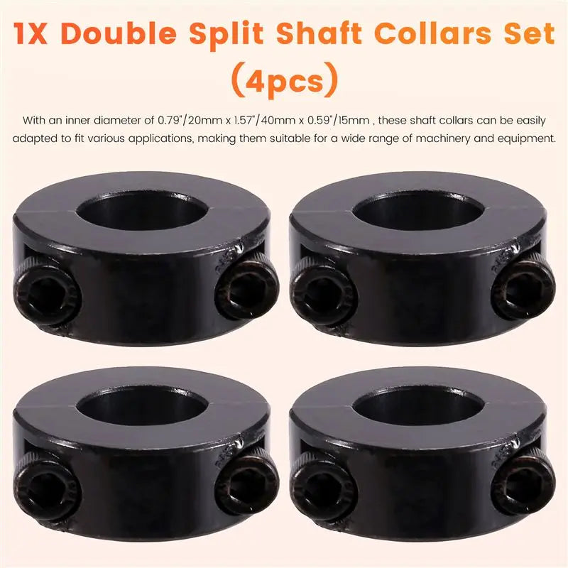 4PCS Double Split Shaft Collars Set Screw 20x40x15mm Steel