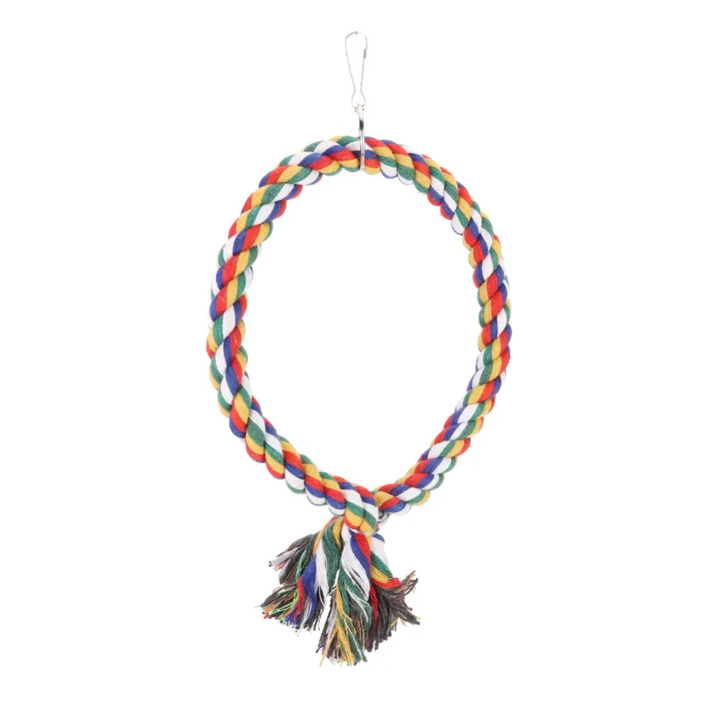 Colorful Cotton Rope Bird Swing Toy – Round Climbing Perch
