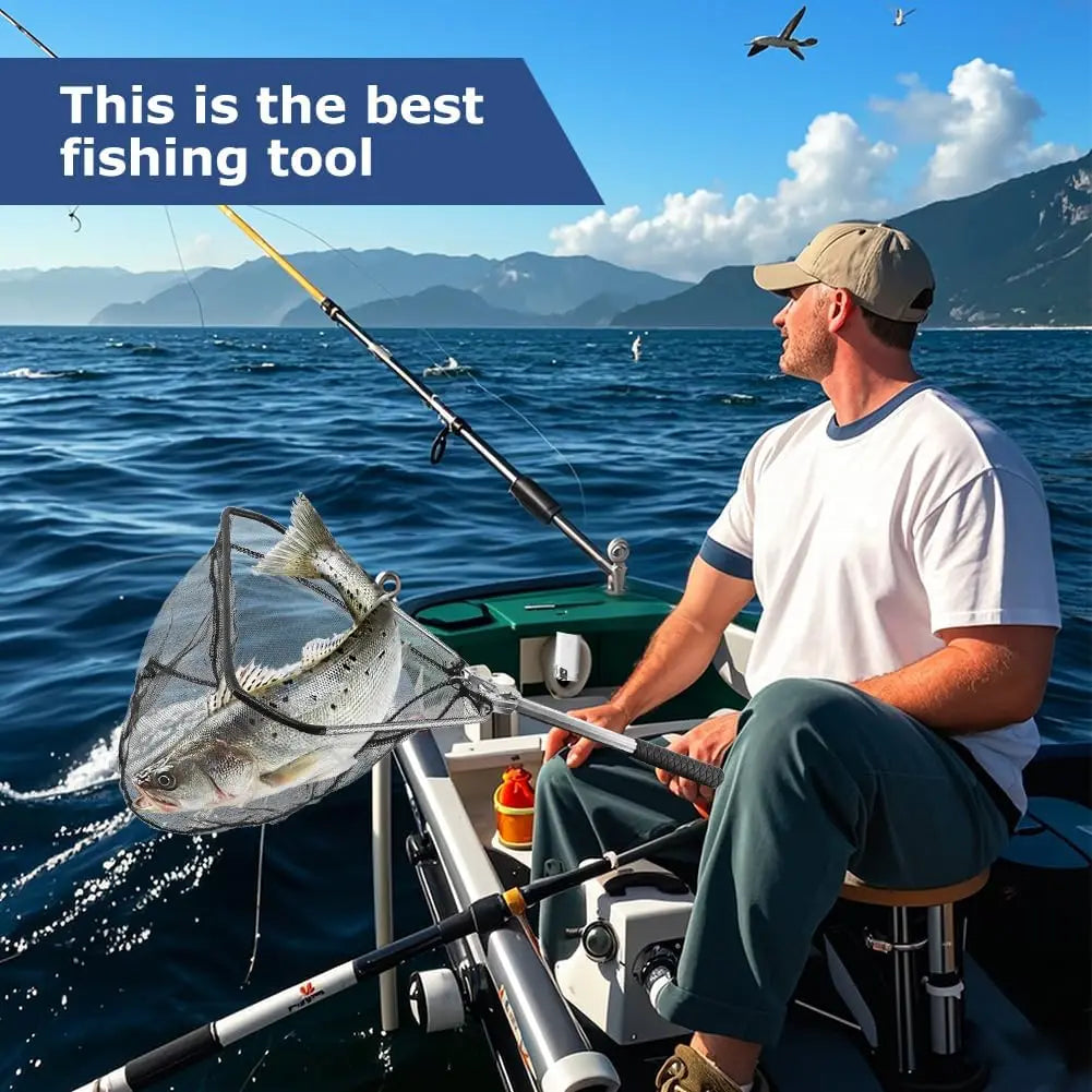 Foldable Telescopic Fish Landing Net – Collapsible Nylon Mesh
