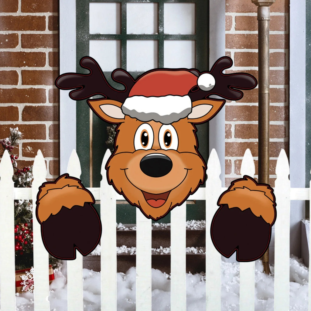 Santa Claus Fence Peeks Christmas Outdoor Decoration PVC Set