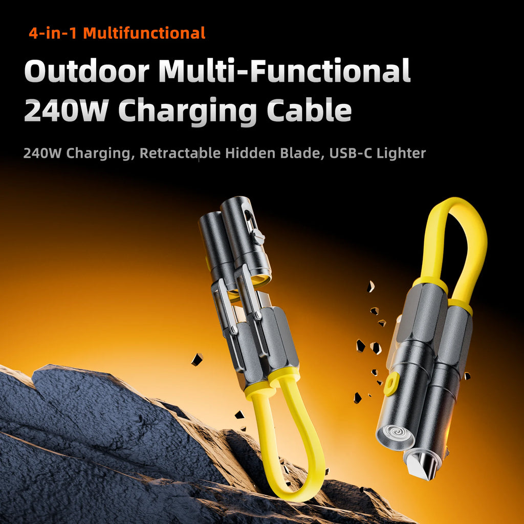240W USB-C Cable 22cm with Emergency Igniter & Hidden Cutter