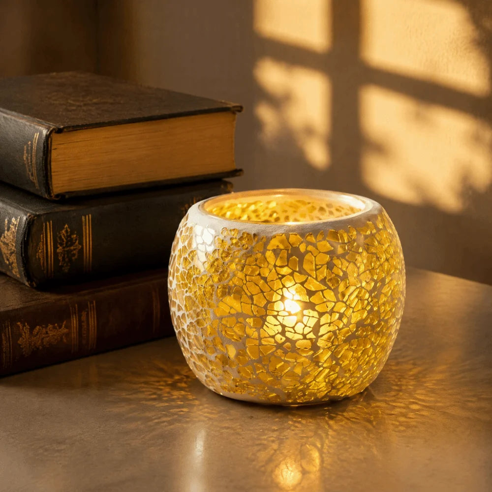 Mosaic Glass Candle Holder Round Bowl Votive Tea Light