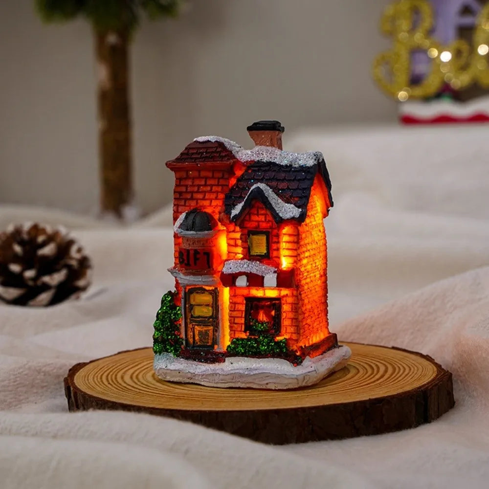 LED Miniature Christmas Light House Resin Winter Village Ornament