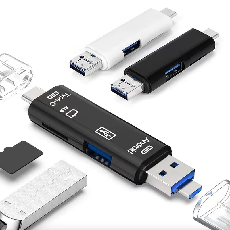 5-in-1 USB 3.0 OTG Card Reader – USB-C, SD & TF Adapter