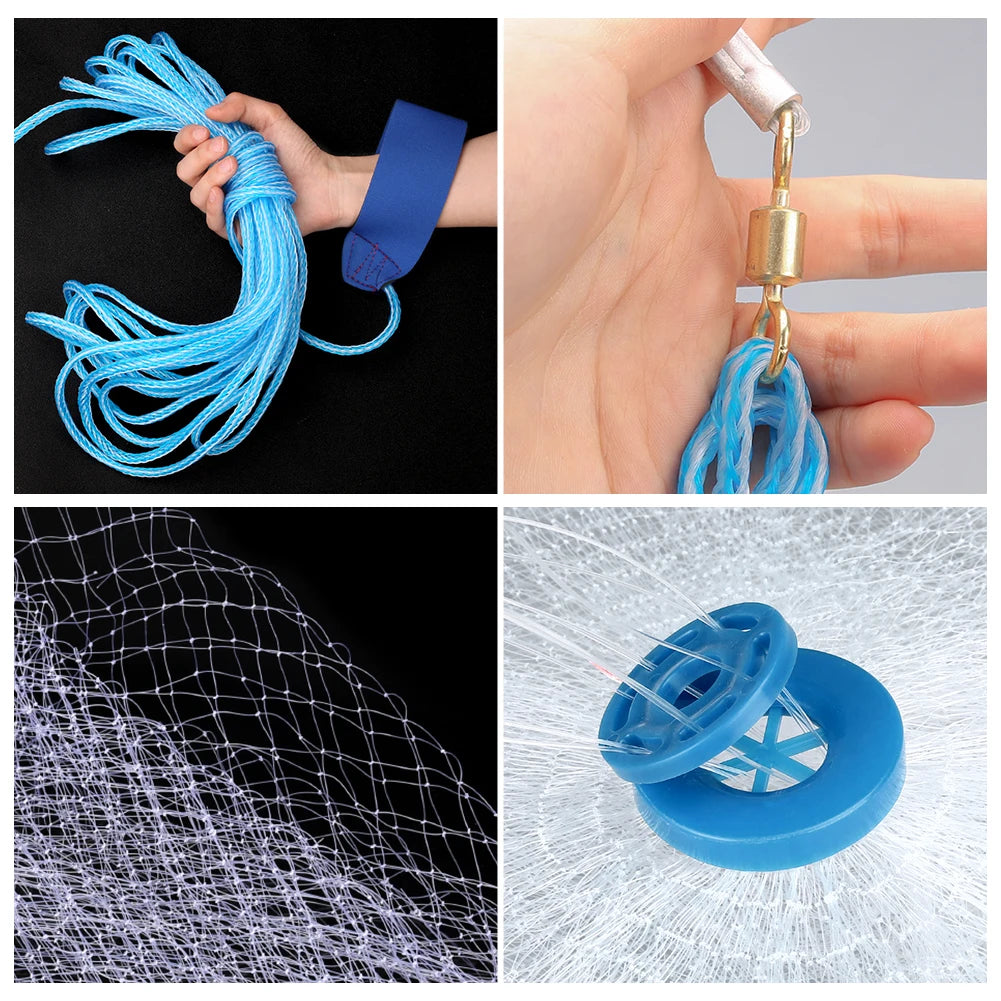 Saltwater Fishing Cast Net 3–10ft Radius with Sinkers & Gloves