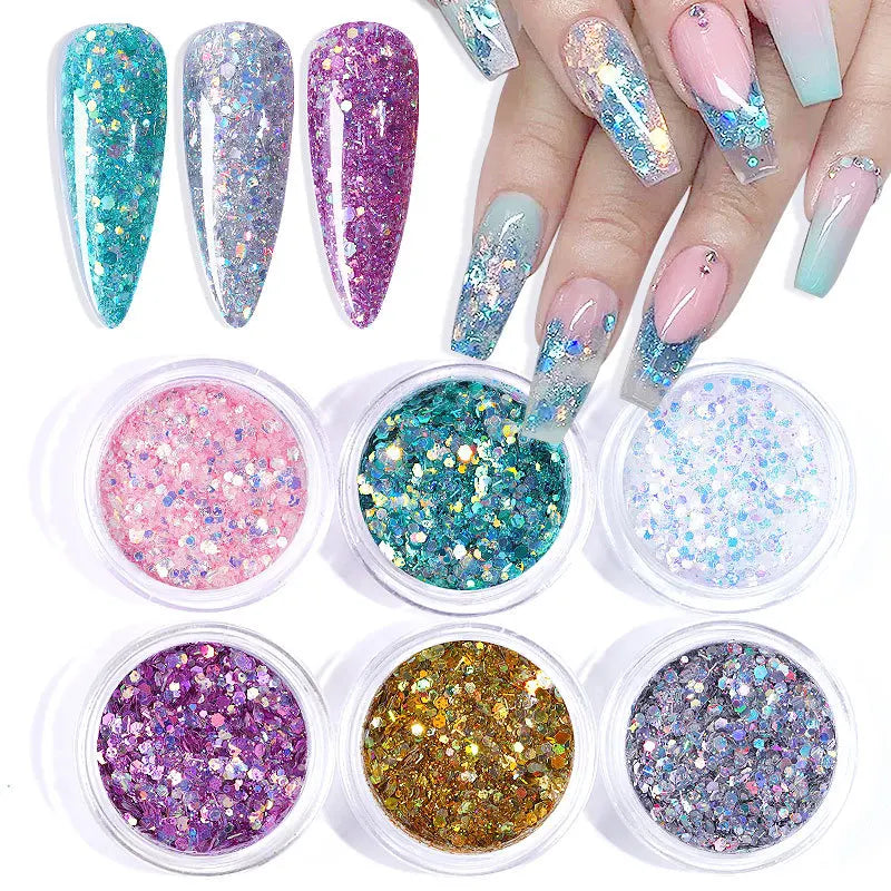 6-Pc Holographic Nail Glitter Sequins & Pigment Powder Set