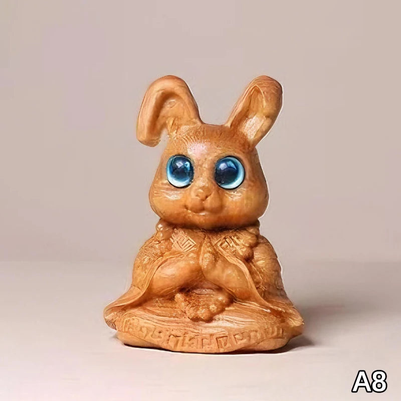 Wood Carved Easter Bunny Figurine – Cute Rabbit Ornament Gift