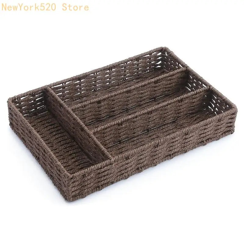 Hand-Woven Rattan Divided Storage Basket – Desk & Kitchen