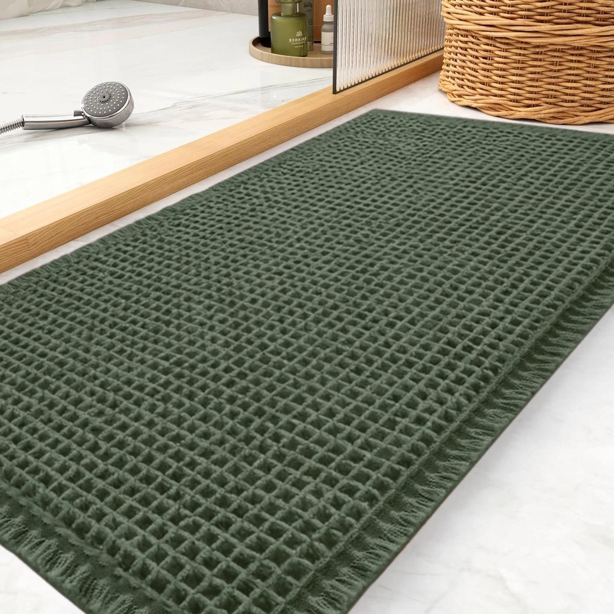 Waffle Bath Mat Non-Slip Backing | Super Absorbent Quick-Dry Rug