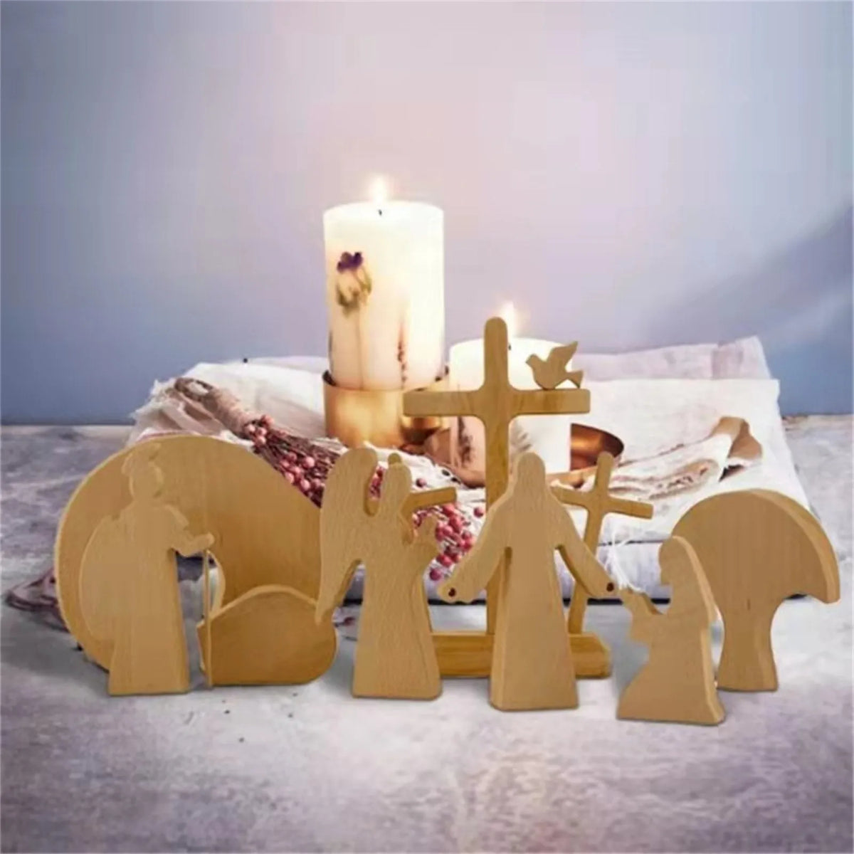 Easter Resurrection Scene Wooden Cross Decoration 9-Piece Set