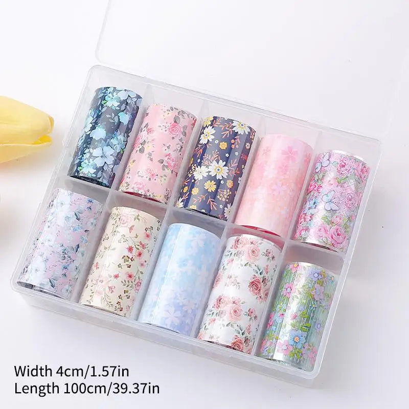 Floral Nail Foil Transfer Stickers 50pcs – Flower Nail Wraps