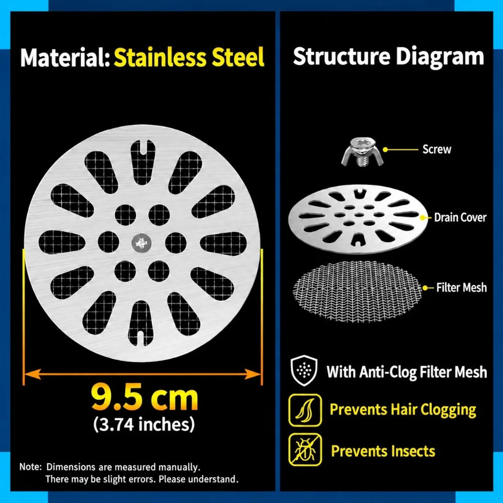Stainless Steel Round Drain Cover with Mesh Hair Catcher