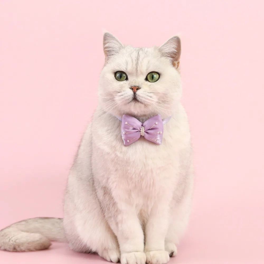 Adjustable Cat Collar with Heart Pendant & Bow Tie