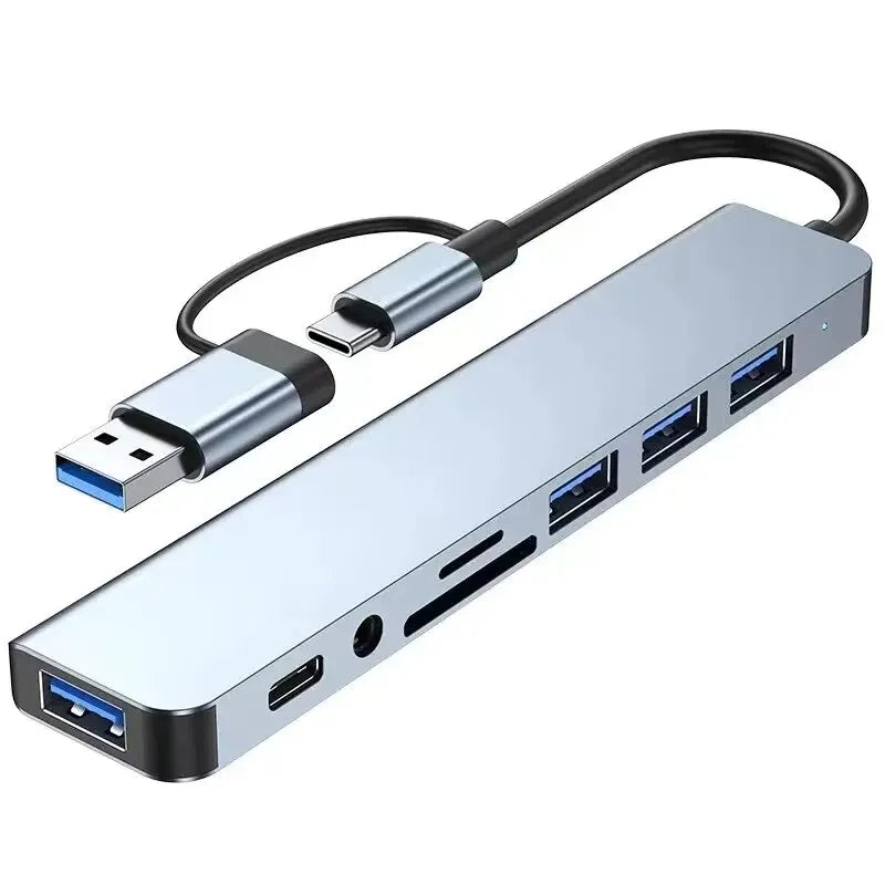 8-in-2 USB Hub Docking Station – USB C, 3.0, SD/TF Reader